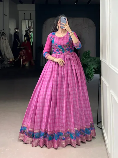 Elegant Printed Koti with Chanderi Style Flared Gown